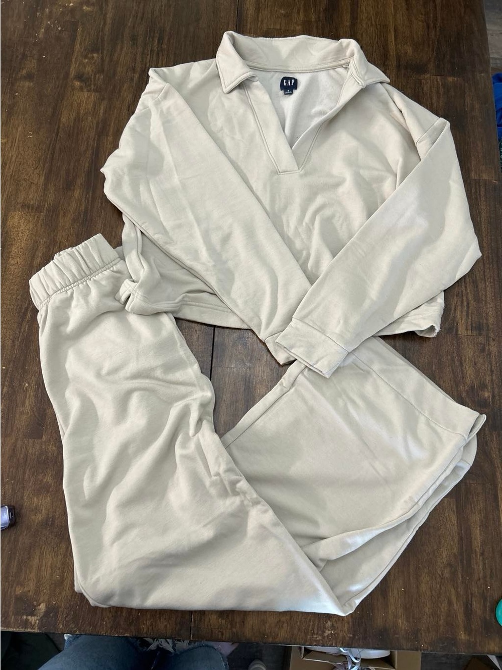 GAP Kids Cream Collared Pullover & Jogger Pajama Set
